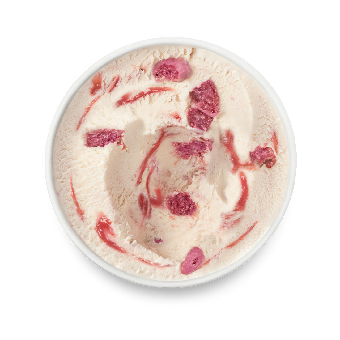 Macaron strawberry & raspberry pint top view with lid off